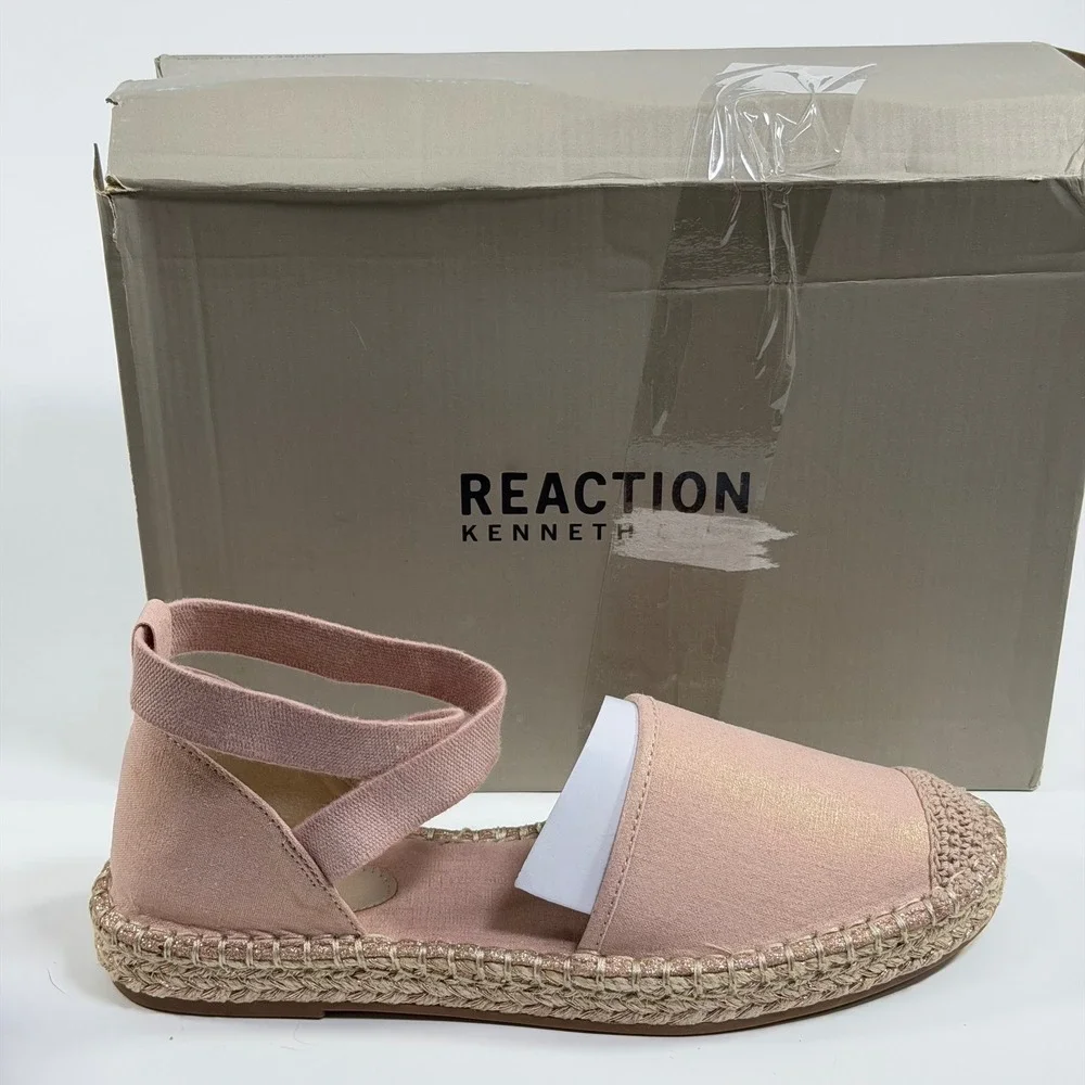 Kenneth Cole Reaction Size-10 Beech Rose Metallic Espadrille Flat Ankle Strap